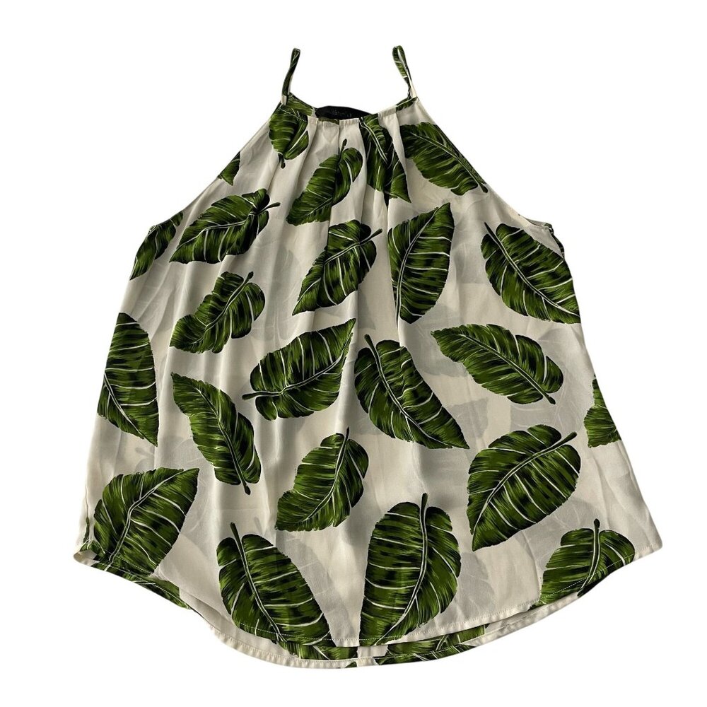 Leaf Print Halter Top - Green and White
